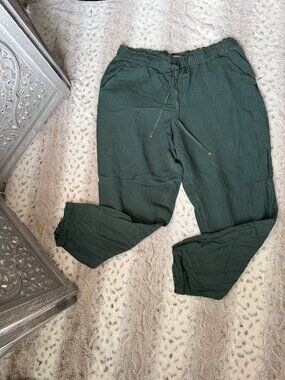 LOFT green linen pants large tall Euro Summer coastal vacation resortwear beach